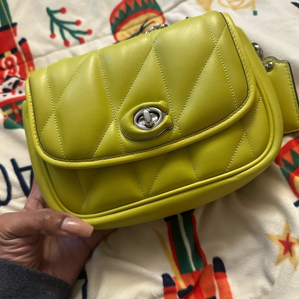 Coach Lime Green Madison Small with Quilted Texture and Silver Hardware